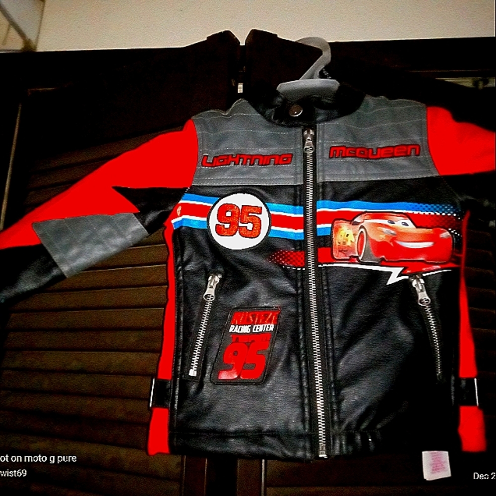 Disney-red and black pleather Lightning McQueen jacket for toddlers size 2t
